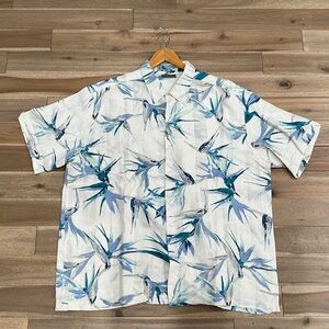 Cubavera White and Blue Casual Button Down linen Shirt